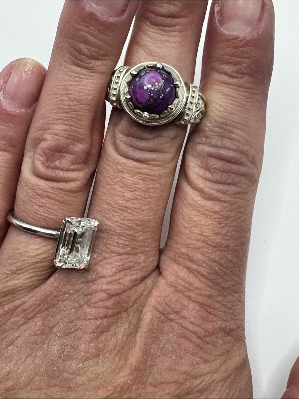 Vintage Sterling Silver Crown Mount Purple Stone Ring - Picture 13 of 13
